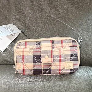 IHKWIP cellphone tan black and red plaid cellphone crossbody with RFID wallet